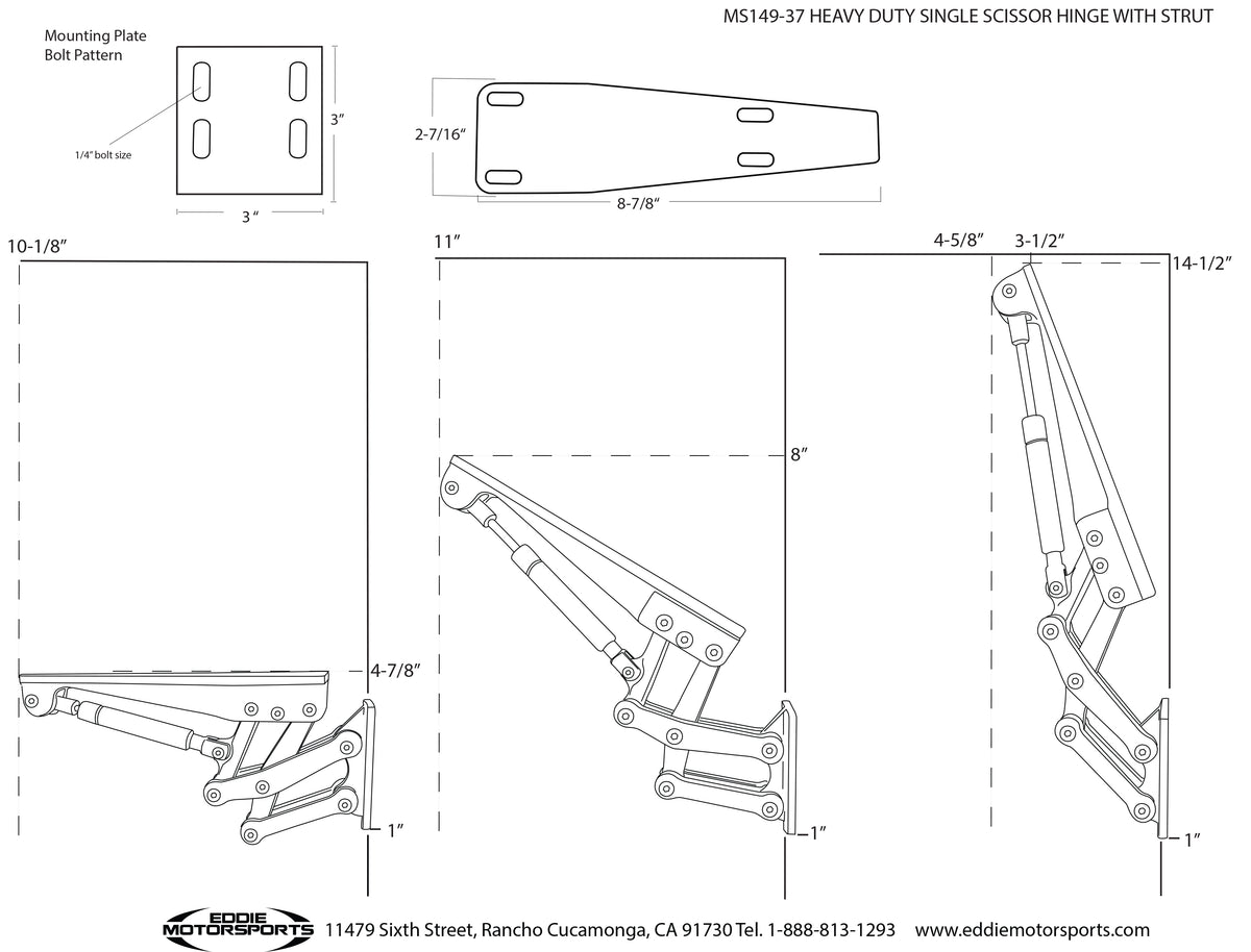 Heavy Duty Single Scissor Hinge With Strut – Eddie Motorsports